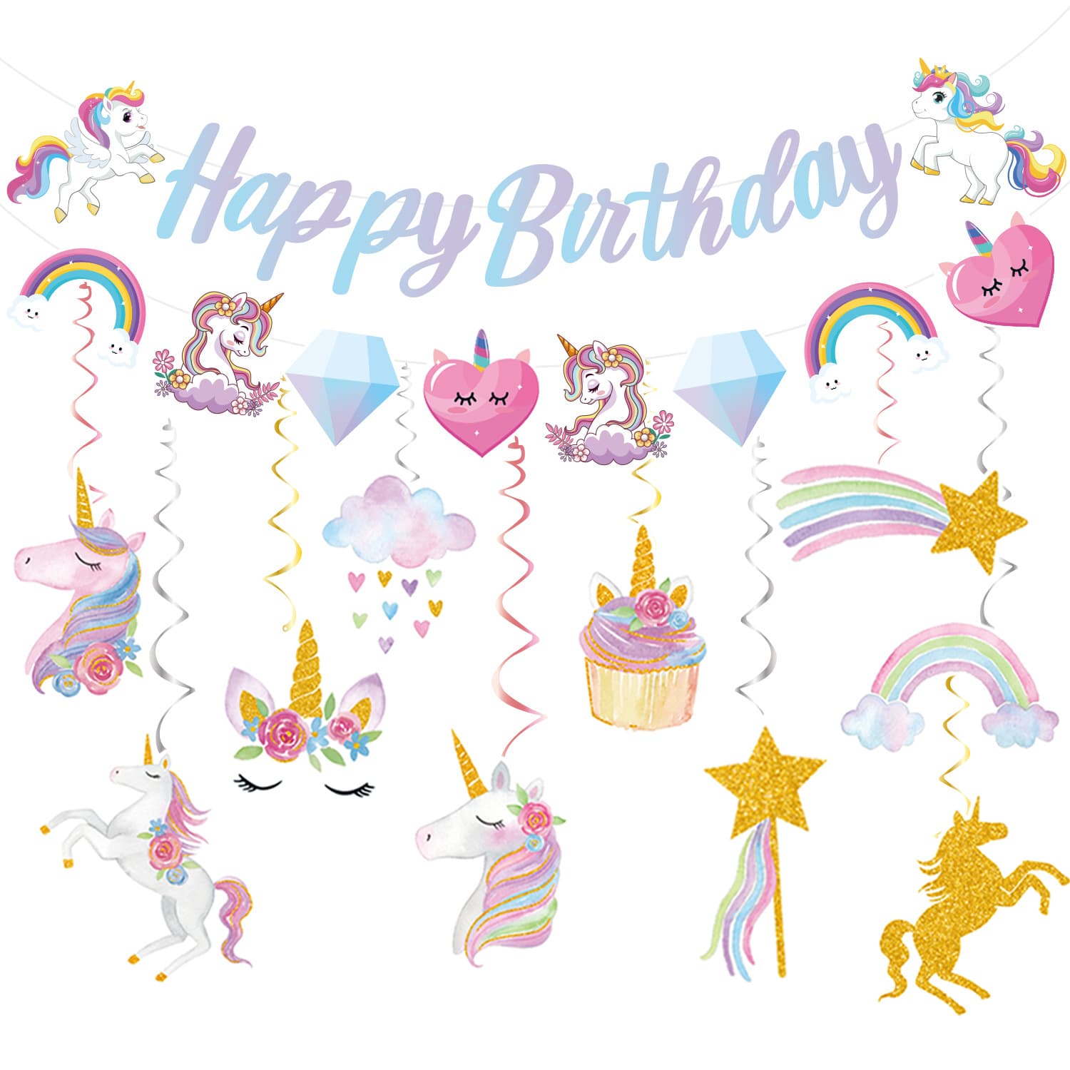 Cartoon Unicorn Cloud Theme Party Letter Birthday Banner Kids Birthday Decoration Photo Banner
