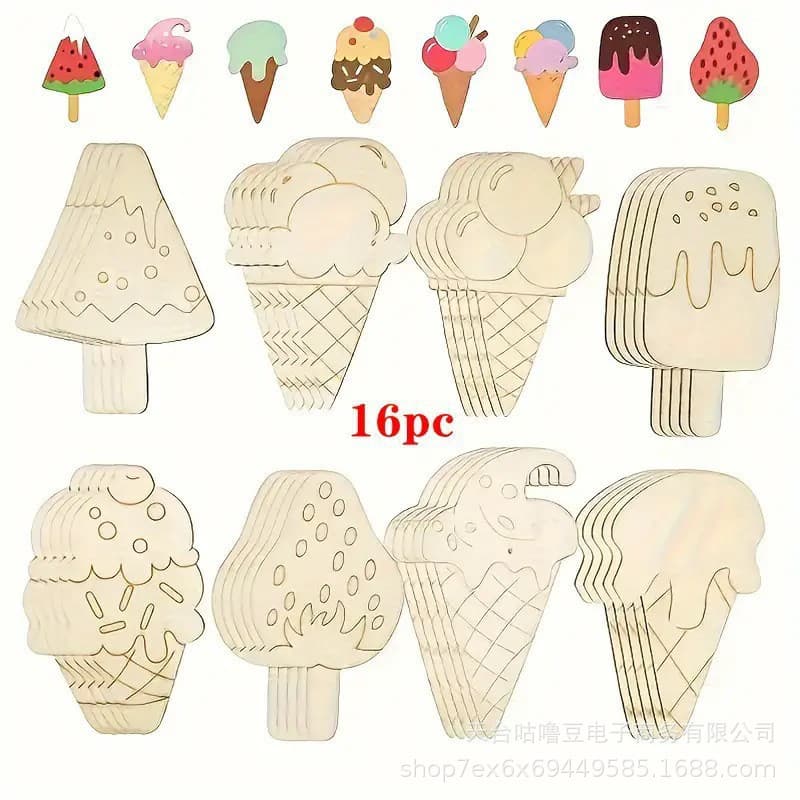 Unfinished children's diy graffiti toys wooden crafts hand-painted wooden boards hand-made ice cream accessories wood
