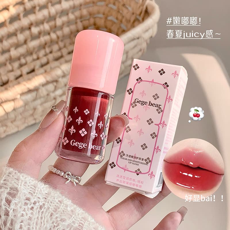 Gege Bear Clear Plump Lip Gloss Chubby Lip Moisturizer Mirror Finish Tinted Lipstick Makeup Student Cosmetics