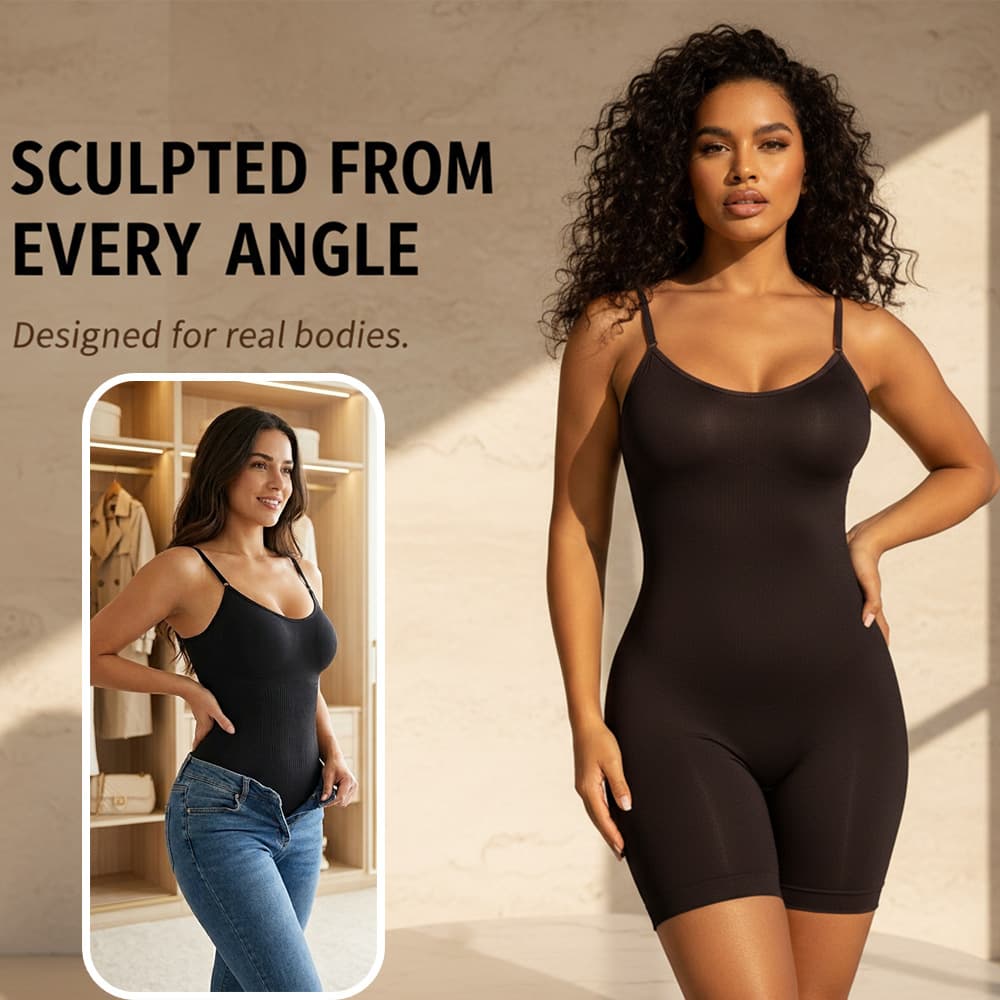 Slim-fit shapewear bodysuit with seamless tummy control, hip lift, and butt lift, skims style, plus size, European and American sexy style