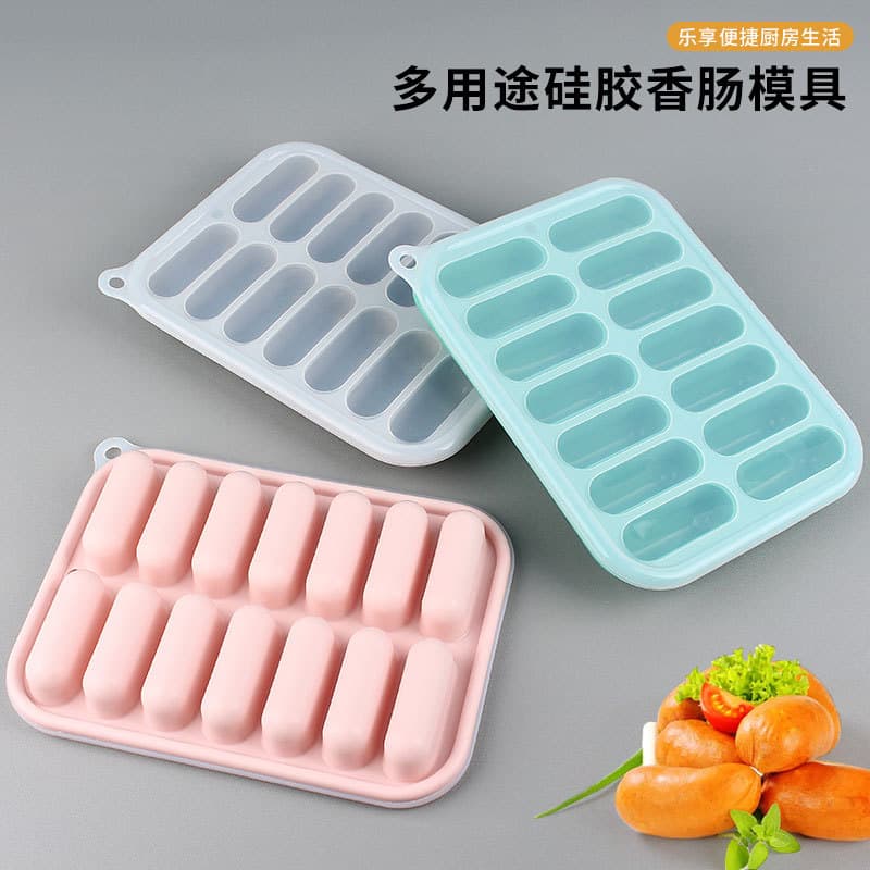 Baking Mold Silicone Sausage Mold DIY Baby Food Mold Hot Dog Sausage Mold 14-Cavity Sausage Mold