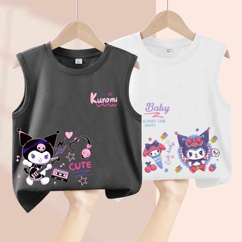 Children's Summer Cotton Vest Tank Top T-Shirt Kuromi Girl Breathable Sleeveless Top Kids Camisole