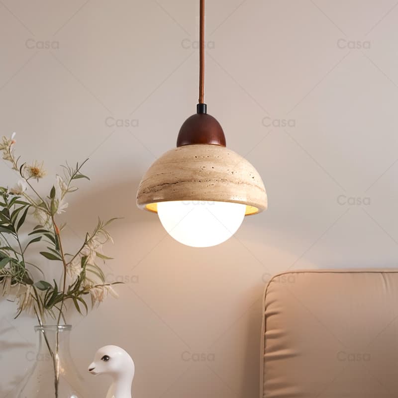 Japanese Wabi-Sabi Style Yellow Travertine Bedroom Bedside Small Pendant Cream Style Retro Creative B&B Restaurant Chandelier Casa