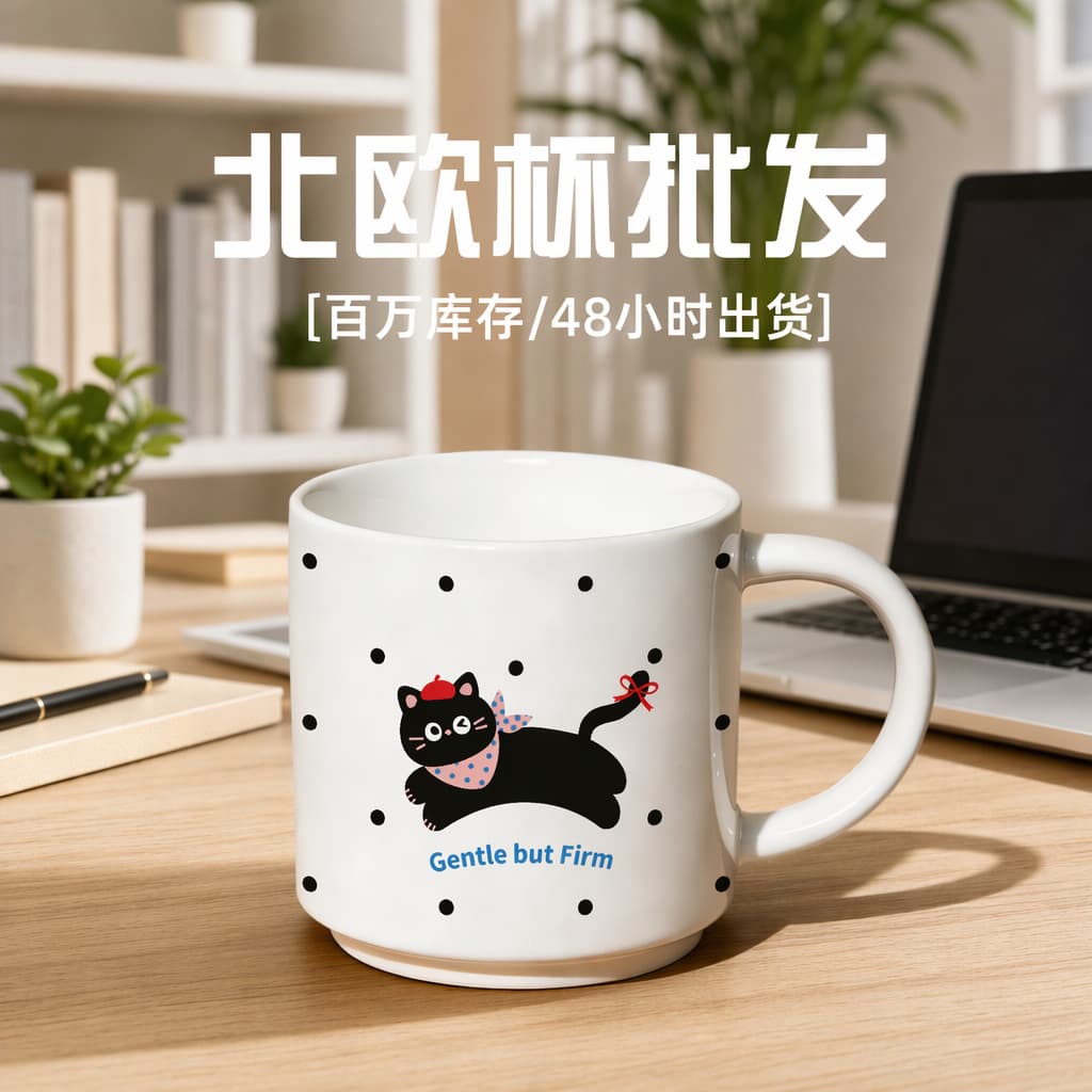 Nordic style mug, large capacity, high-looking ceramic mug, office coffee mug with cartoon heat transfer water mug