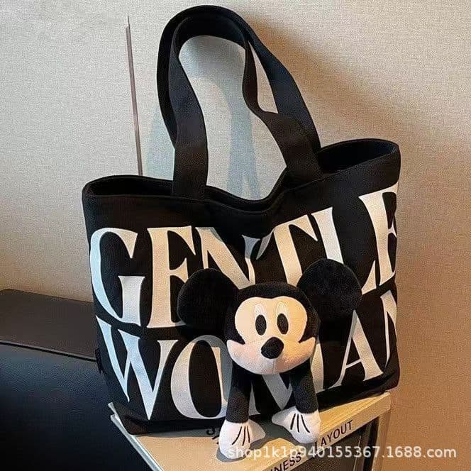 Canvas Bag Women 2026 New Cartoon Mickey Large Capacity Tote Bag College Student Commute Shoulder Bag