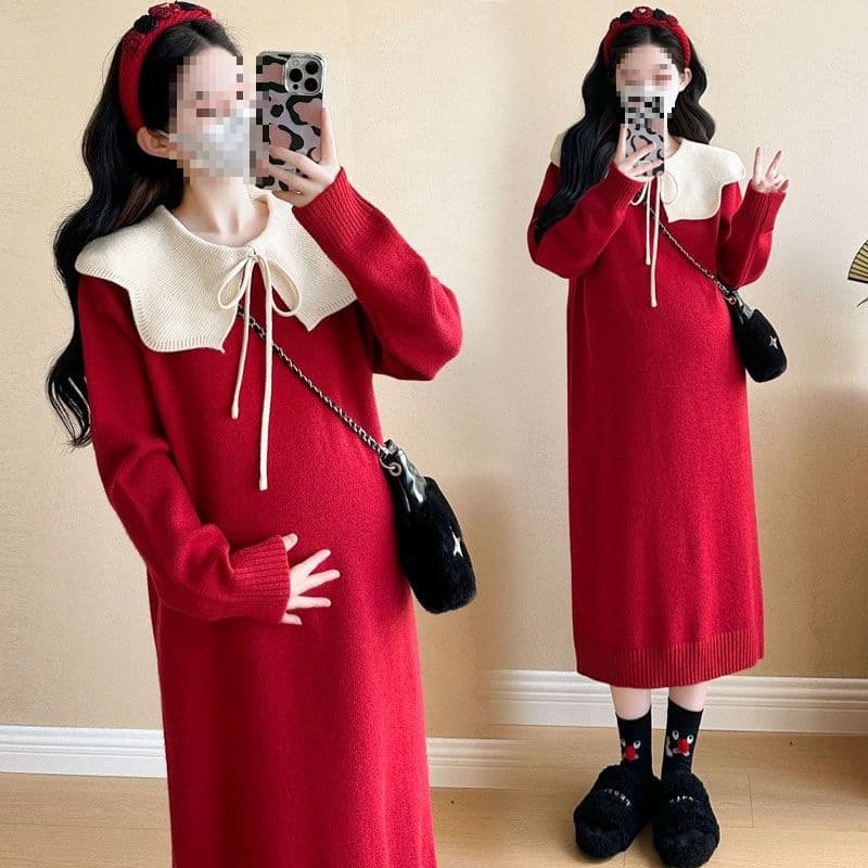 Stylish Maternity Wear Autumn-Winter New Dress Sweater Skirt Plus-Size Christmas Mom Outfit Set