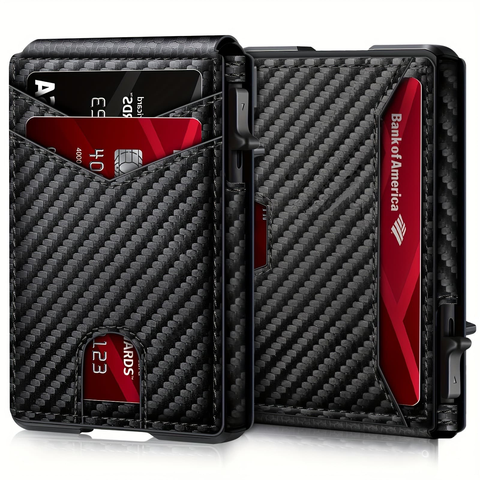 Carbon Fiber Pattern Men's Wallet Bifold Flip Card Case Anti-Theft Swipe Cross-Border Wallet Magnetic Side Push Card Holder
