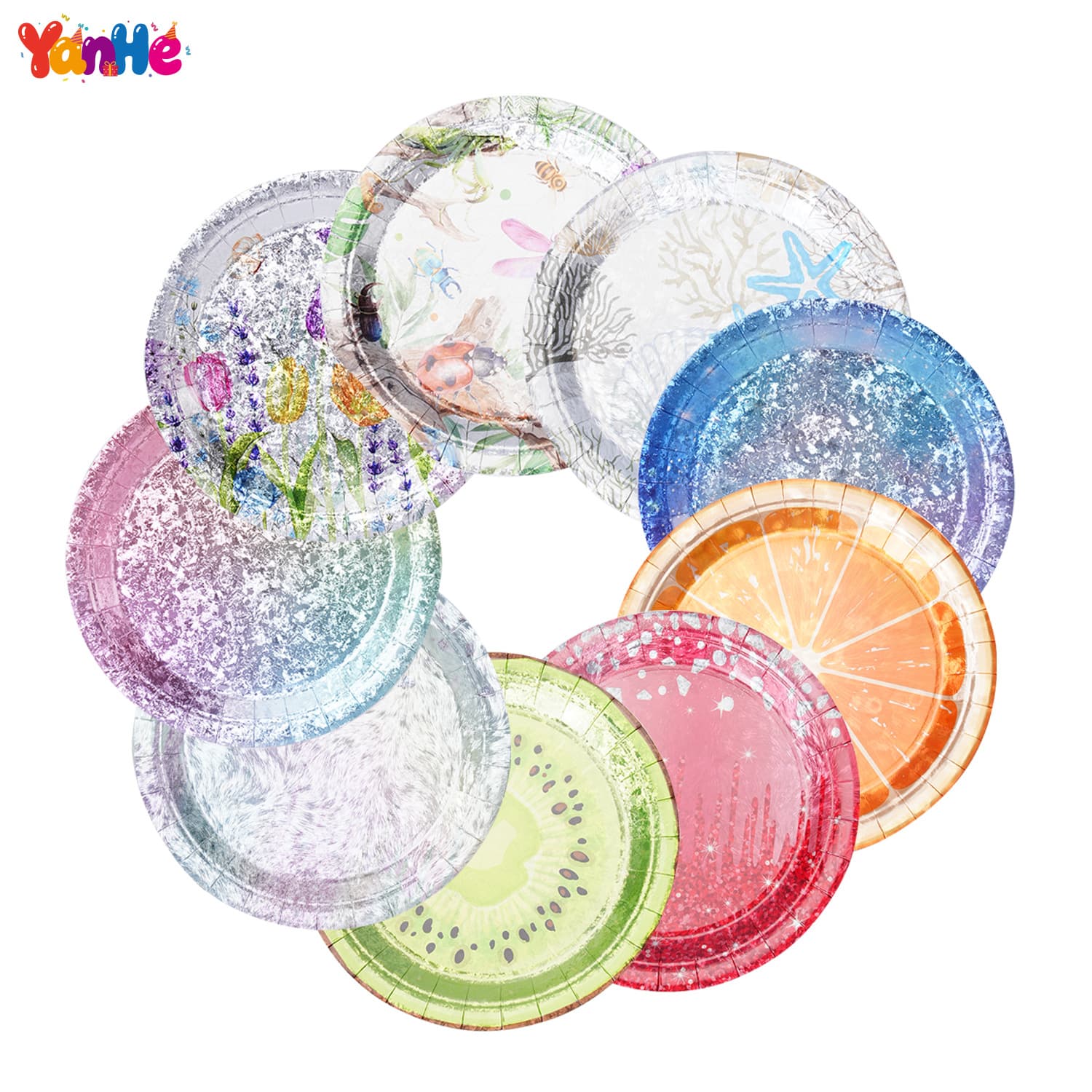 Disposable 3D Laser Film Paper Plates Party Laser Theme Birthday Gold Foil Paper Plates Party Decorations Tableware