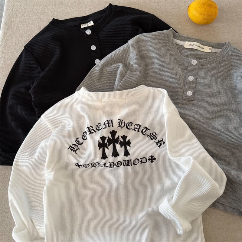 Kids Long Sleeve T-Shirt 2026 Spring New Arrival Boys Girls Print Ribbed Undershirt T-Shirt Baby Round Neck Polo Shirt