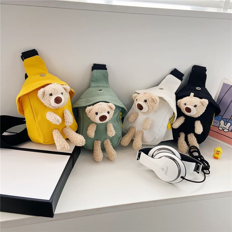 Children's Bags Cute New Bear Crossbody Bag Korean Trendy Bag Boys and Girls Chest Bag Korean Style Canvas Bag Printed Logo