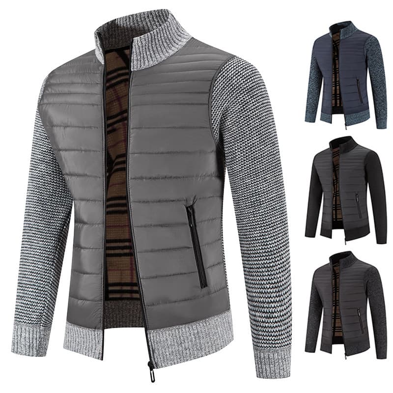Amazon wholesale sweater jacket for men plus velvet winter stand collar trendy Korean style sweater zipper cardigan jacket cotton coat