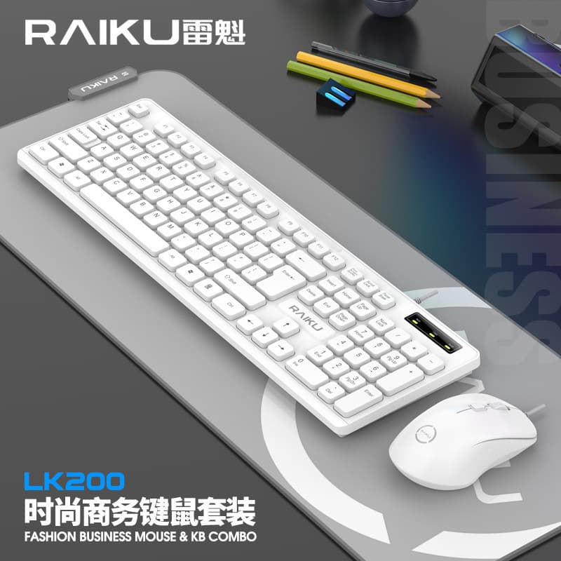 Cross-border supply RAIKU LK200 business office keyboard and mouse set white wired mouse and keyboard