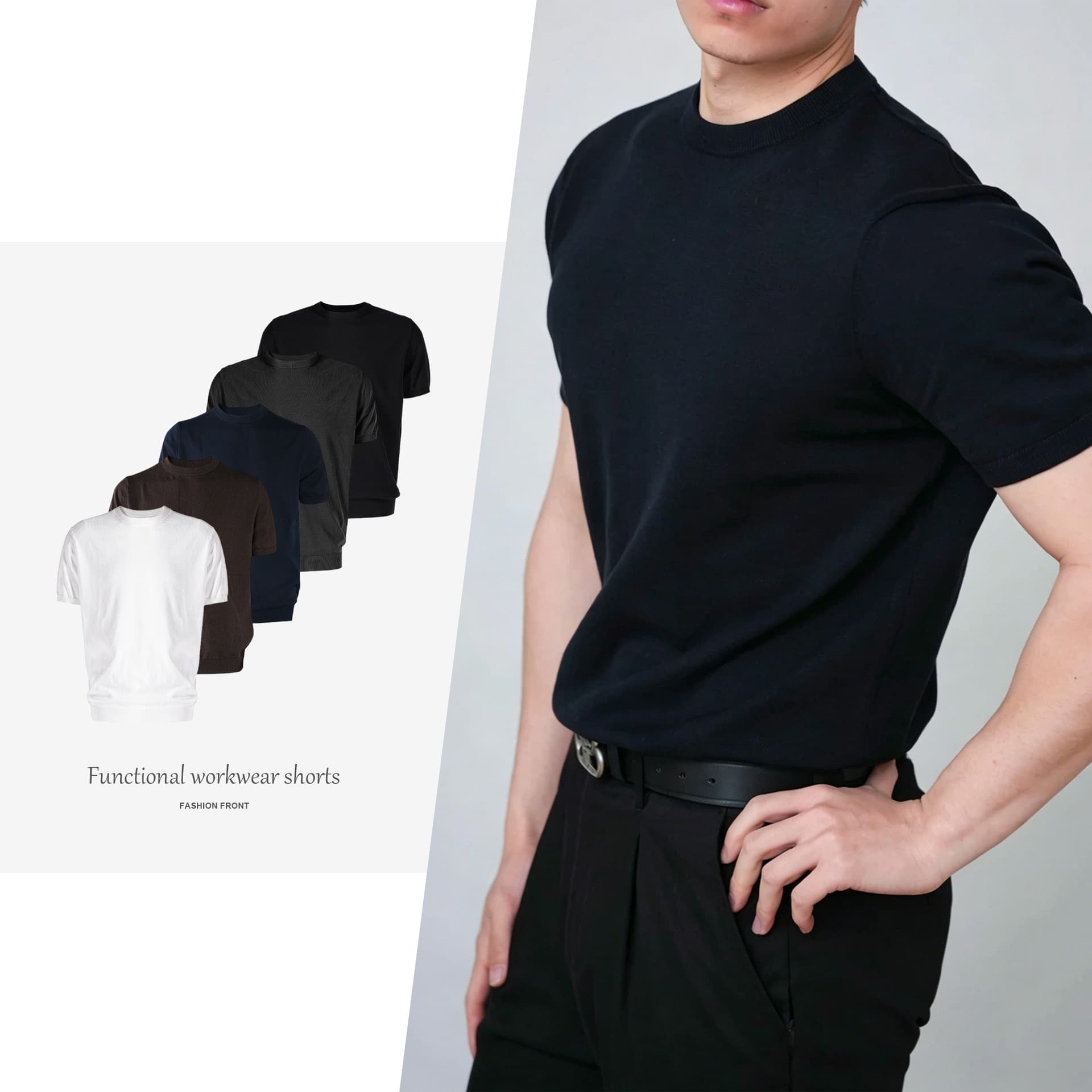 【CSMY】Premium Cotton Knitted Slim Fit Men's Short Sleeve T-Shirt 60s Jacquard Crew Neck