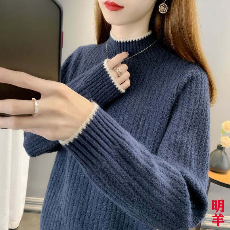 Wool sweater autumn/winter new pullover loose thickened warm knit base layer women's Amazon free shipping