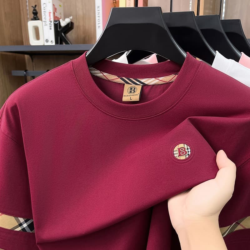 Baboskin T-Shirt, Round Neck, Boutique Quality, Versatile Pullover, Fashionable Casual Base Shirt for Young and Middle-Aged Men