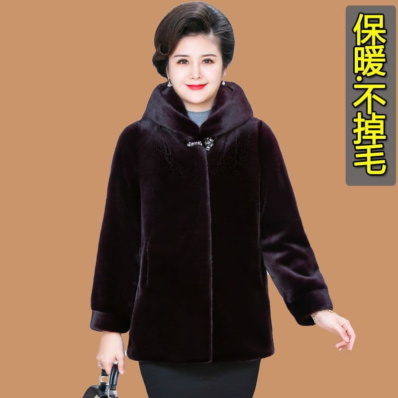Haining mink coat women's whole mink hooded mother's style winter fur coat short imitation mink fur mink coat