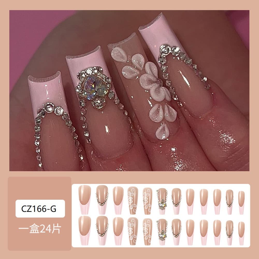 Cross-border press-on nails, long T-point rhinestone jelly glue manicure nail tips wholesale