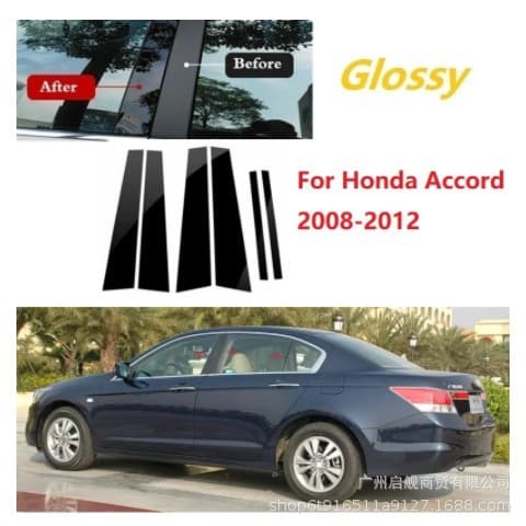 For Honda Civic 11th Gen Civic 7th Gen 9th Gen Accord Window Trim Gloss Black Center Pillar Sticker