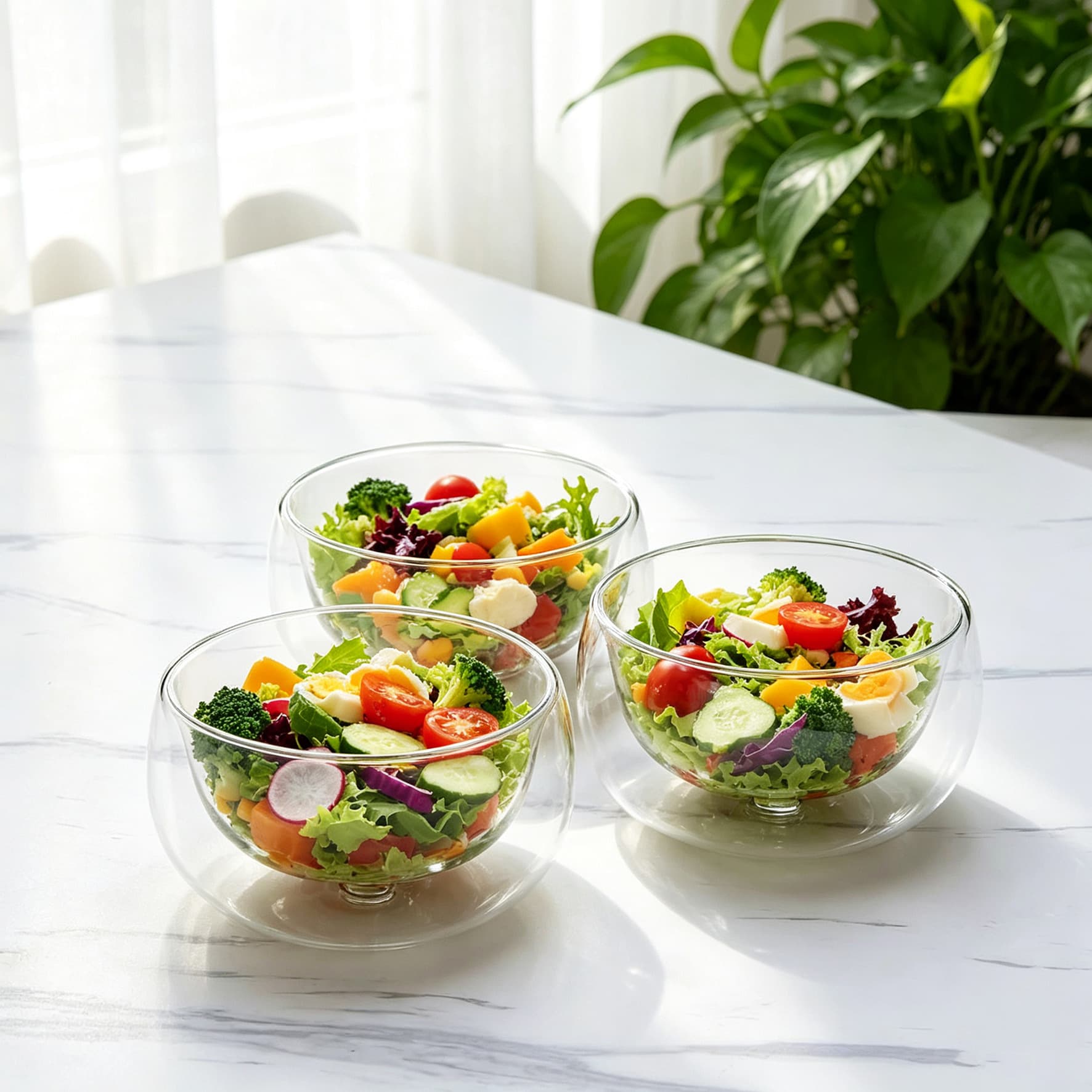 Manufacturer wholesale thickened heat-resistant double-layer glass salad bowl insulated fruit glass bowl porridge bowl soup bowl large rice bowl