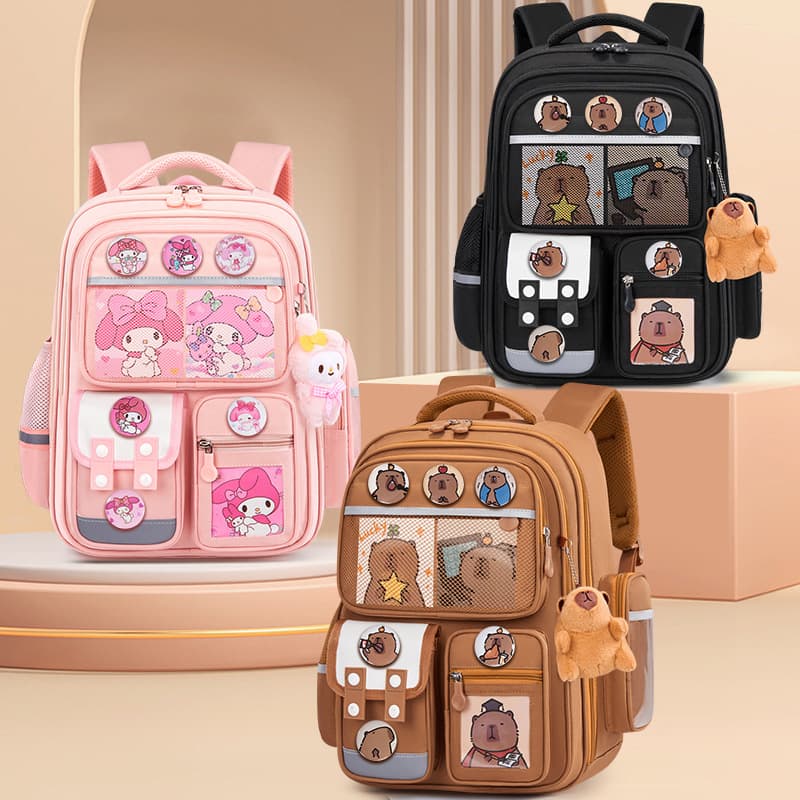 Capybara Elementary School Backpack for Grades 1-6, Lightweight Cartoon Large Capacity Shoulder Bag, Wholesale, Pressure-Relieving