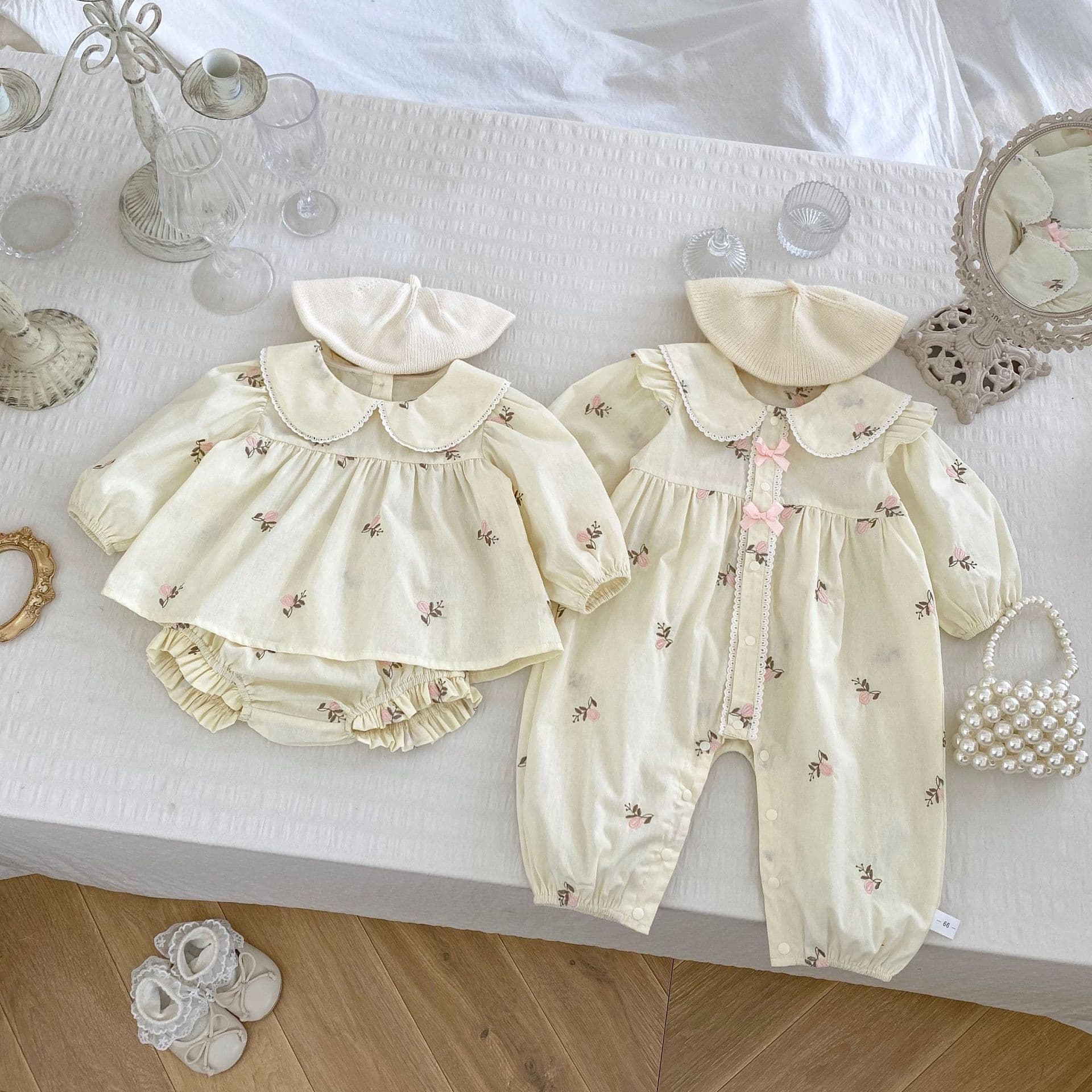Baby Girl Autumn Fall Romper Set, Newborn Princess Outfit, Full Moon Outing Bodysuit, Crawling Suit