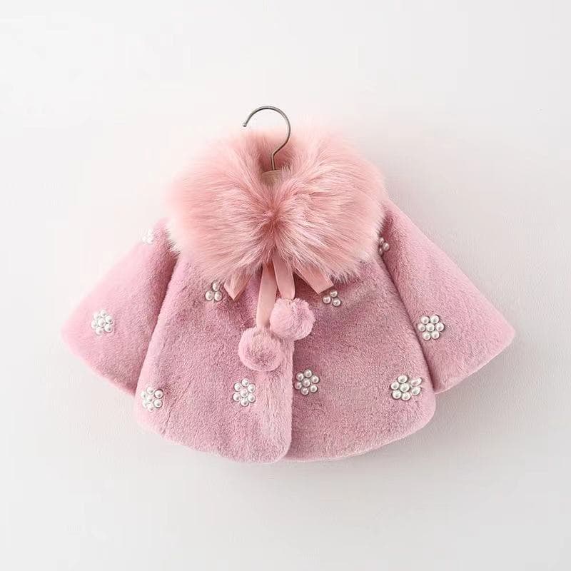 Wholesale children's clothing 2022 winter large lapel pearl flower coat girls' thick wool sweater shawl 1231