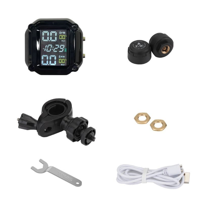 Motorcycle tire pressure monitor internal and external tire pressure clock digital display color screen electric vehicle tire pressure detection tpms