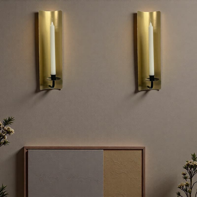 European Retro Golden Wall-Mounted Candle Holder Living Room Background Soft Decoration Metal Candle Holder Bedroom Wall Decoration Candle Cup