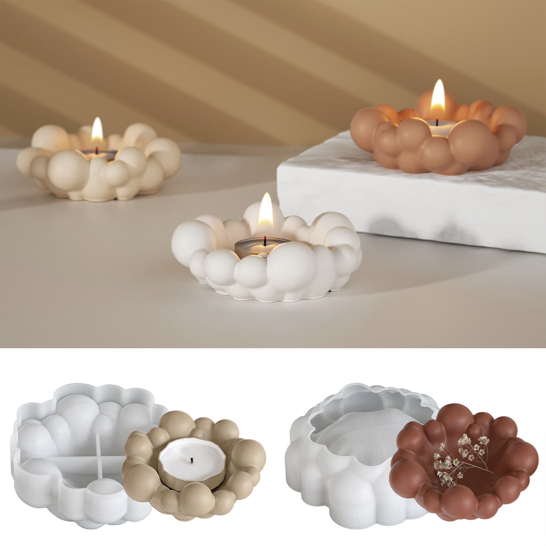 Silicone Irregular Bubble Cloud Tray DIY Aromatherapy Candle Cup Gypsum Candle Holder Ornament Silicone Mold