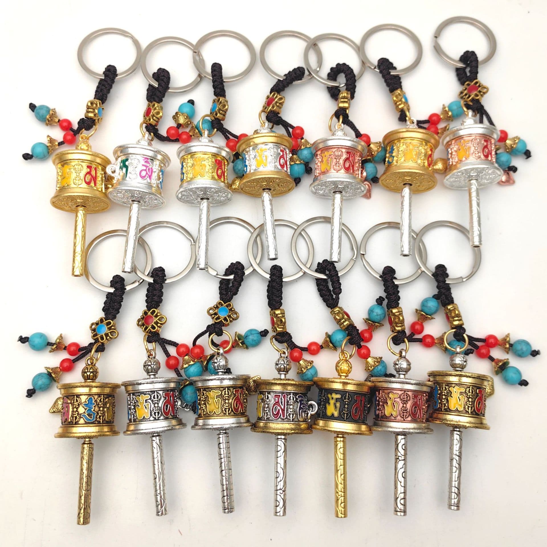 Tibetan-style Prayer Wheel Six-Syllable Mantra Bag Keychain Pendant Ornament Factory Wholesale