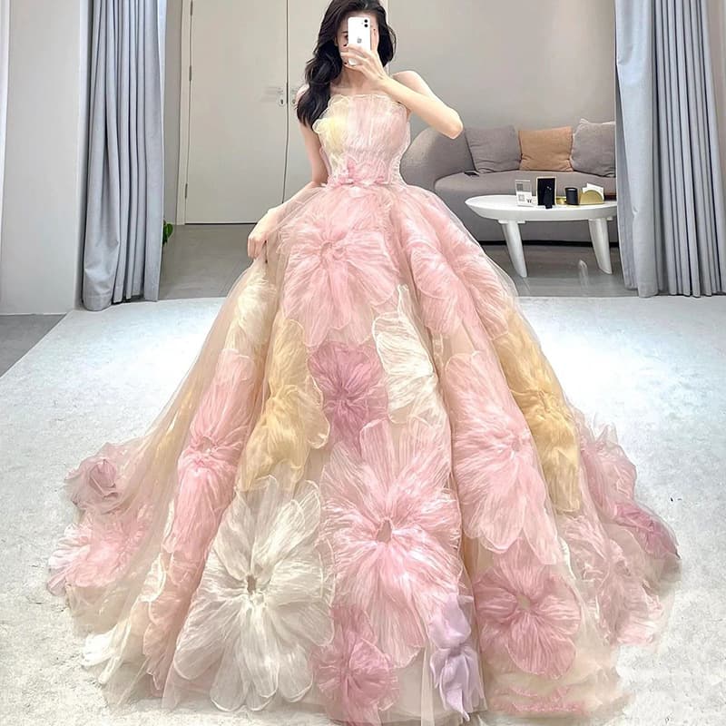 Wedding dress 2026 new stamen trailing bride wedding performance test tube top high-end light luxury travel photography dress skirt for women