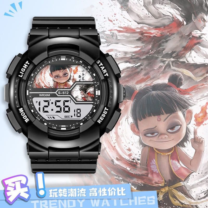 Nezha 2 electronic watch, featuring Ao Bing, Ao Guang, and Ao Run, is a two-dimensional anime-themed gift for children, middle school students, birthday presents, and exam preparation.