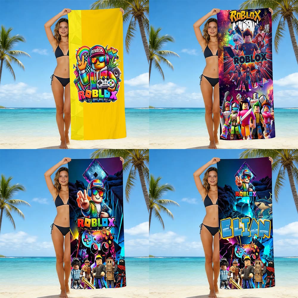 Roblox Game Beach Towel, Cross-Border Ultra-Fine Fiber Bath Towel, Beach Towel for Kids and Adults