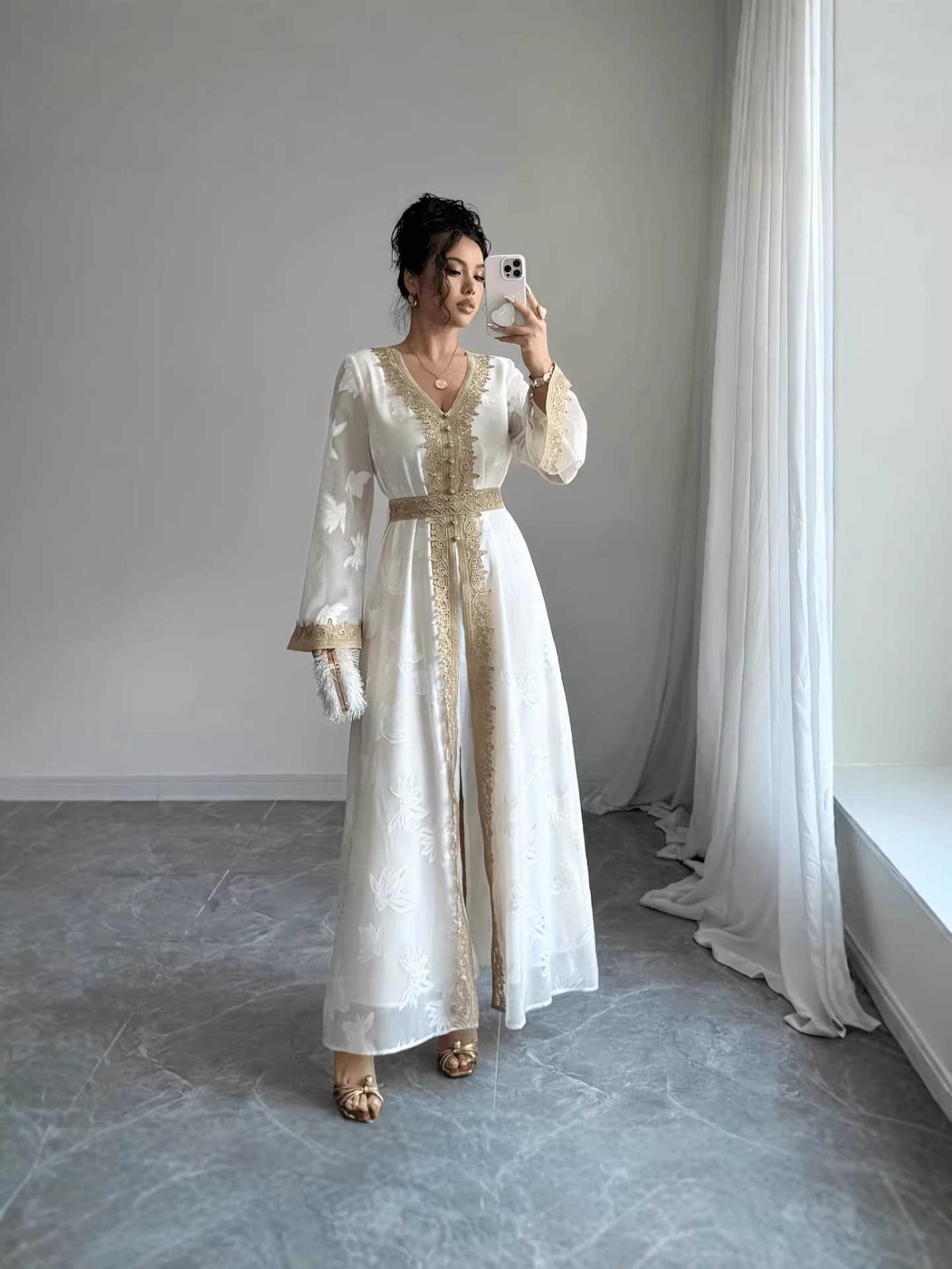New MT037 Cross-Border Trade Long Robe Women's Dress, New Hot Stamping Embroidery Lace Fashion White Dress