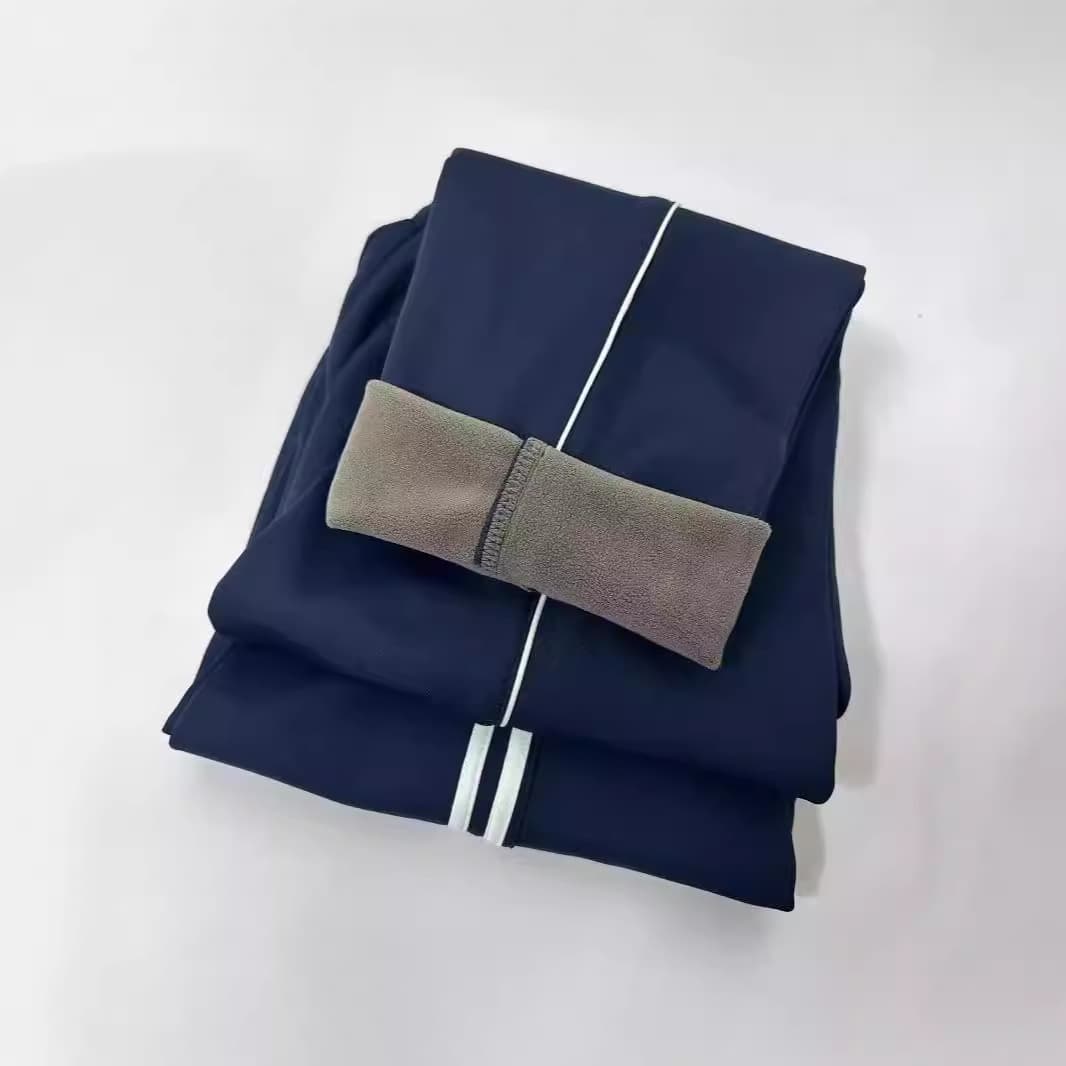 Fleece-Lined Thick School Uniform Pants with One or Two Stripes, Dark Blue Athletic Pants for Primary and Secondary School Students, Winter School Pants