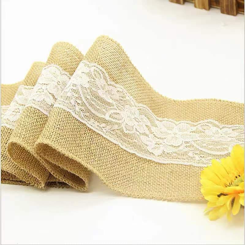 European Vintage Jute Lace Table Runner Chair Gauze Linen Lace with Christmas Decoration Wedding Party Colored Lace Trim