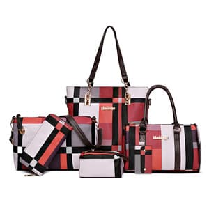 2026 New Women's Bag Classic Plaid Six-Piece Set Sub-Bags Shoulder Crossbody Handbag Wallet Card Holder Wholesale