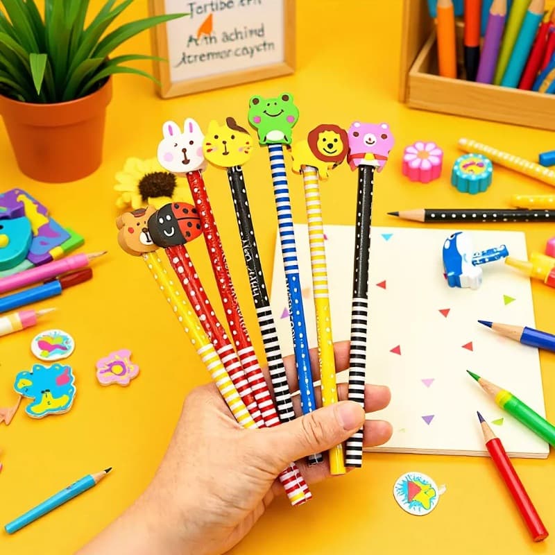 Cartoon cute pencil with eraser children's school supplies student stationery creative high-value writing tools