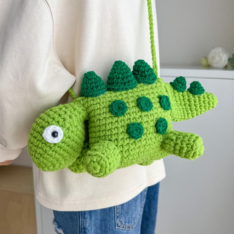 New cute little dinosaur woven bag wool crochet bag children's coin purse cartoon creative shoulder bag finished product