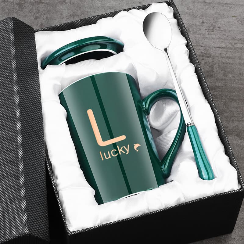 Mug, Simple Ceramic Cup with Lid, Spoon, Souvenir Box, Cup, Couple Office Water Cup, Coffee Cup, Large Capacity