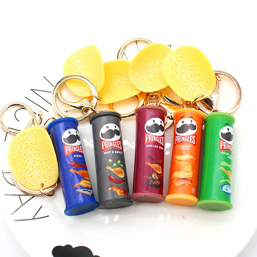 Food Replica Pringles Chip Keychain Bucket Snack Pizza Chip Pendant Bag Charm Claw Machine Prize