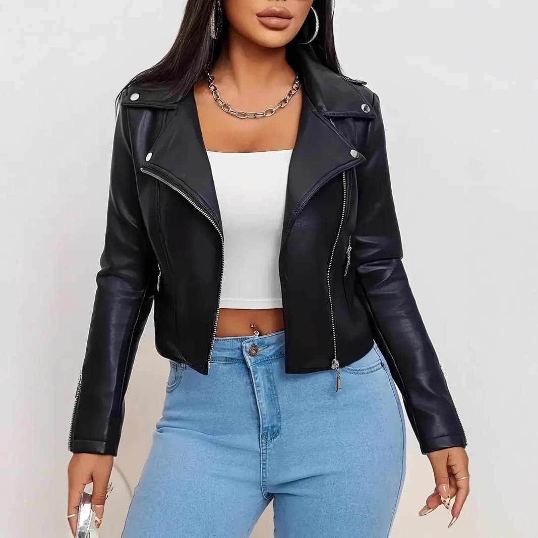 Cross-border Europe and America Autumn Korean Fashion Design Sense Niche High-end Black Leather Jacket Coat Trendy Ins Women