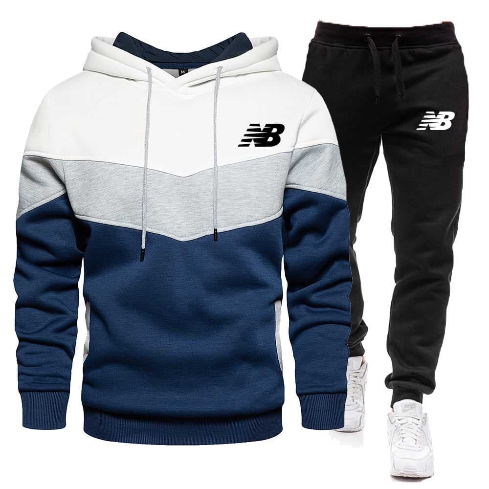 Cross-border Foreign Trade Spring/Autumn Men's Hoodie Sports Set New Color-Block Pullover Hoodie and Sweatpants Set