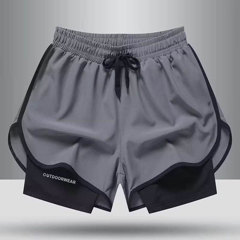 Men's Swim Trunks Sports Double Layer Anti-Embarrassment Quick-Dry Breathable Summer Swimwear Beach Shorts 3-Inch Running Shorts