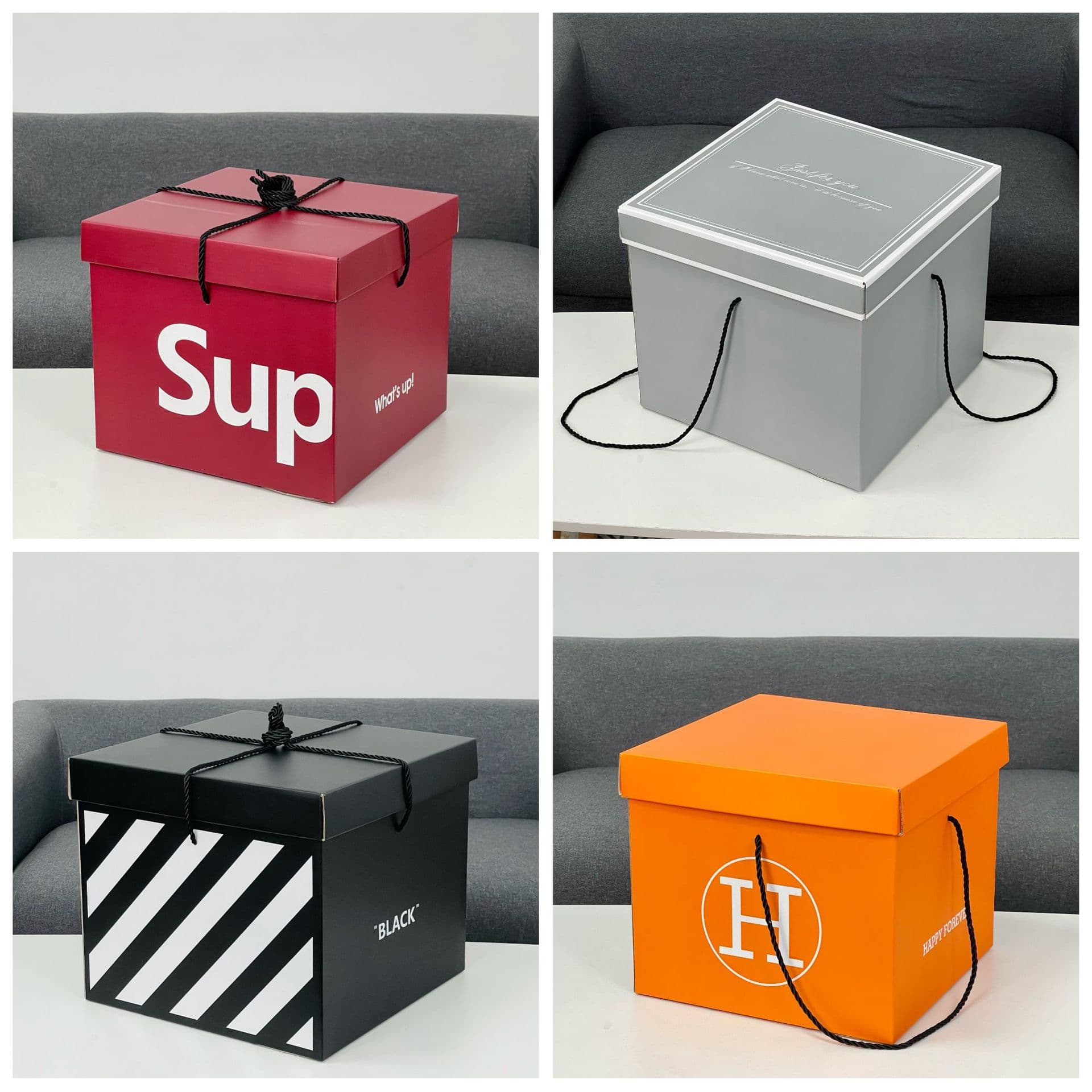 Square Large Gift Box with Handle for Birthday and Holiday Surprises, Includes Raffia and Light String