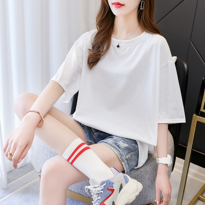 Plus Size Women's T-Shirt, 300 lbs, Loose Fit, 200g Pure Cotton, Round Neck, Blank Short Sleeve, Casual Top