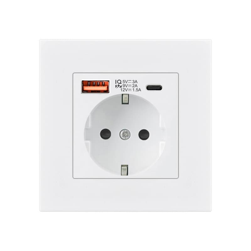 Cross-Border Exclusive British Standard German-Style Multi-Five-Hole Export Socket Fast Charge 20W White Panel USB Type-C Wholesale