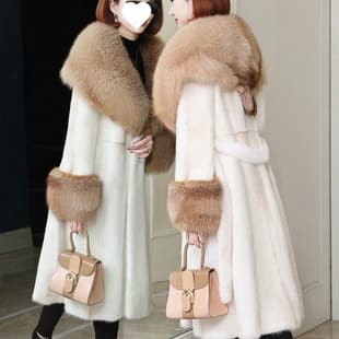 2025 Winter New Faux Fox Fur Collar Mink Coat Imported Faux Mink Fur Jacket Cross Fur