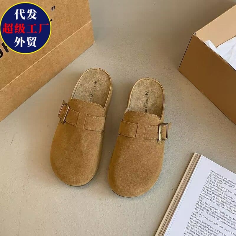 Birkenstock slippers for women, spring 5cm inner heightening thick-soled toe-cap half slippers, soft-soled slip-ons, lazy slippers