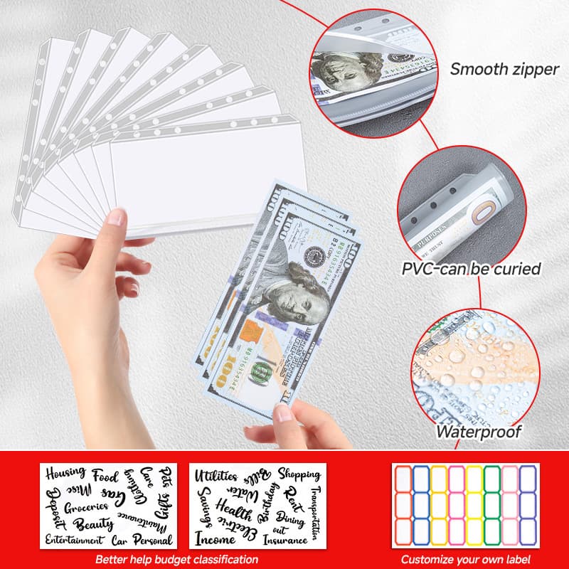 A6 Notebook Binder Zipper Pouch Journal PU Leather Budget Planner Money Saving Organizer Budget Planning